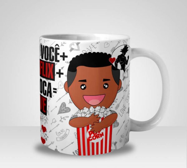 Caneca Eu & Você + Netflix + Pipoca = Love (Mod.2)