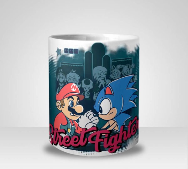 Caneca Mario Bros e Sonic Street Fighters