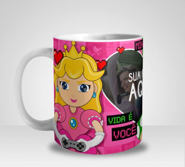 Caneca Super Mario Bros e Princesa Gamers com Foto