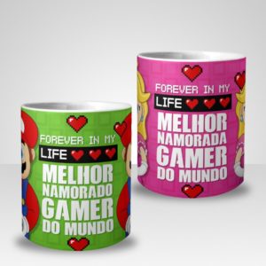 Kit 2 Canecas Mario e Princesa Melhores Namorados Gamers