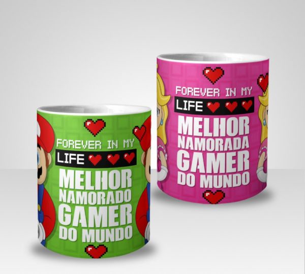 Kit 2 Canecas Mario e Princesa Melhores Namorados Gamers