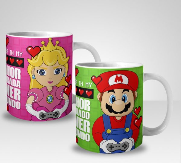 Kit 2 Canecas Mario e Princesa Melhores Namorados Gamers